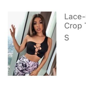 SHEIN Black Lace Up One Shoulder Crop Top